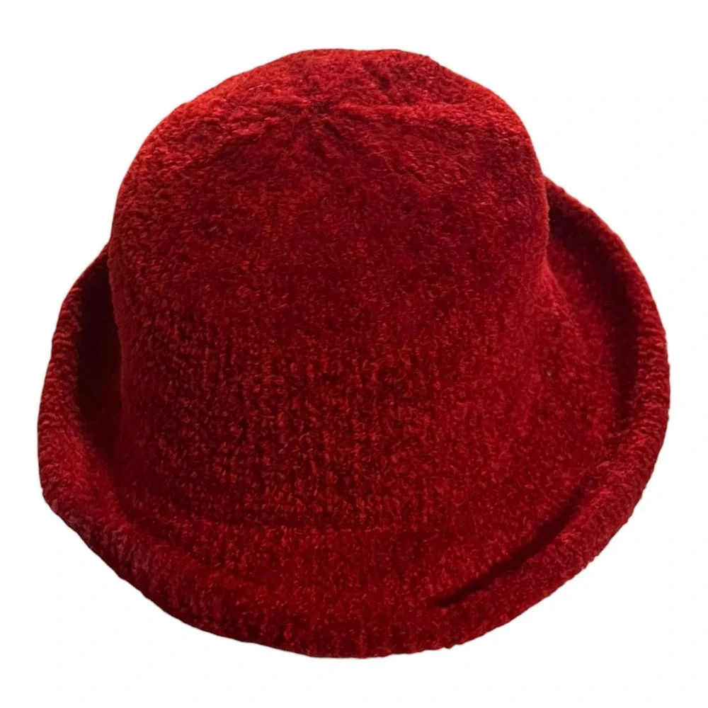 Crazy Horse Liz Claiborne Red Boucle Knit Bucket Hat Vintage Textured Cloche